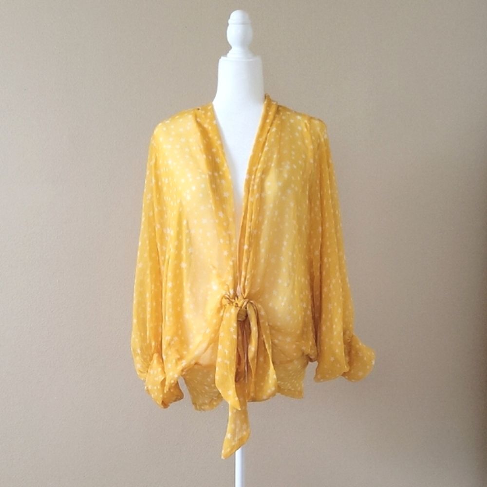 Free People Womens Yellow Star Dazed Tie Front Kimono Boho Breezy Outdoor